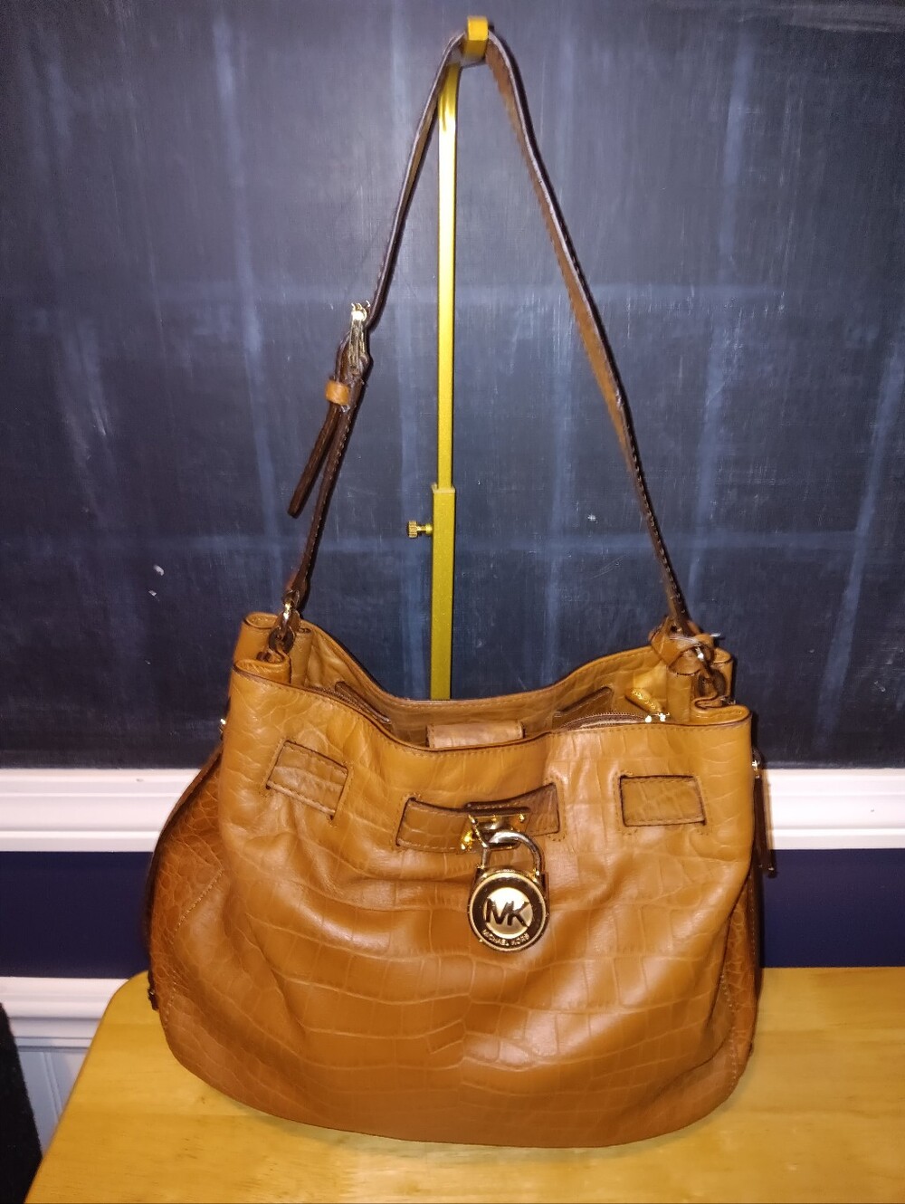 Michael Kors Embossed Croc Leather Lock Shoulder Bag